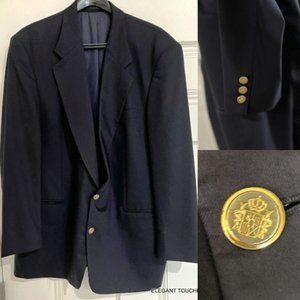 Ferrini Navy Wool Blazer Mens 46L Vintage Sports Coat Blue Single Breast